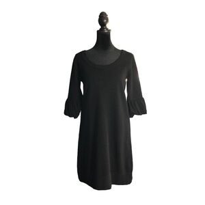 Theory Bergdorf Goodman Black Round Neck Elbow Bell Sleeve Akala Wool Dress